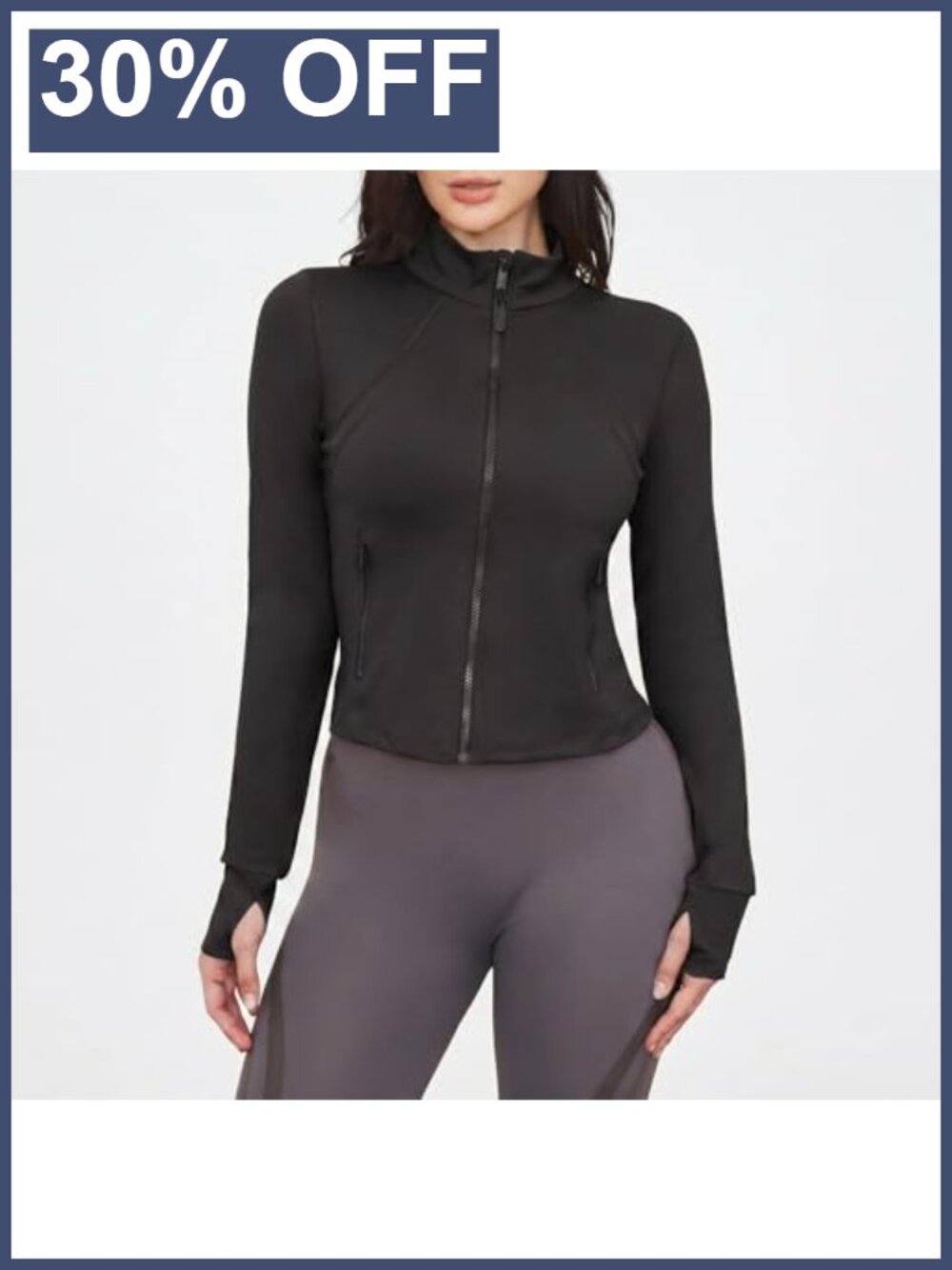 Women's Cropped Zip Up Athletic Jacket Thumb Holes Slim Fit Lightweight